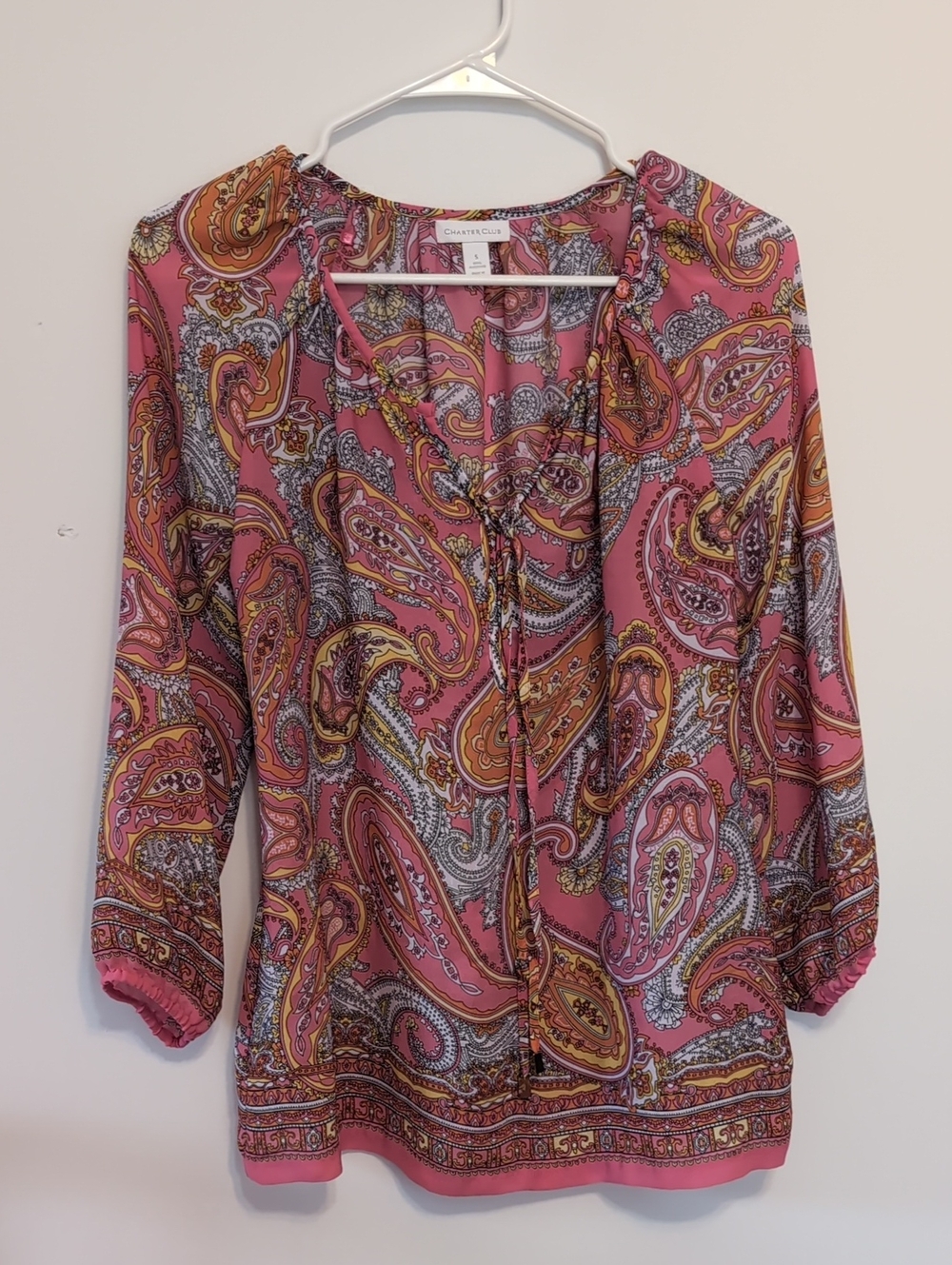 Charter Club Bright Pink Yellow Paisley Blouse Size Small